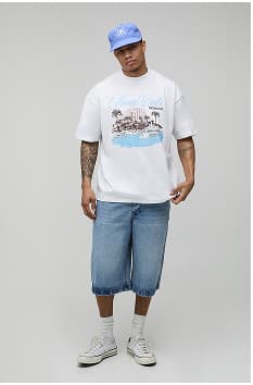 White Oversized Monte Carlo Print T-Shirt