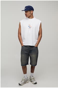 White Oversized Boxy Mini Deck Chair Print Tank