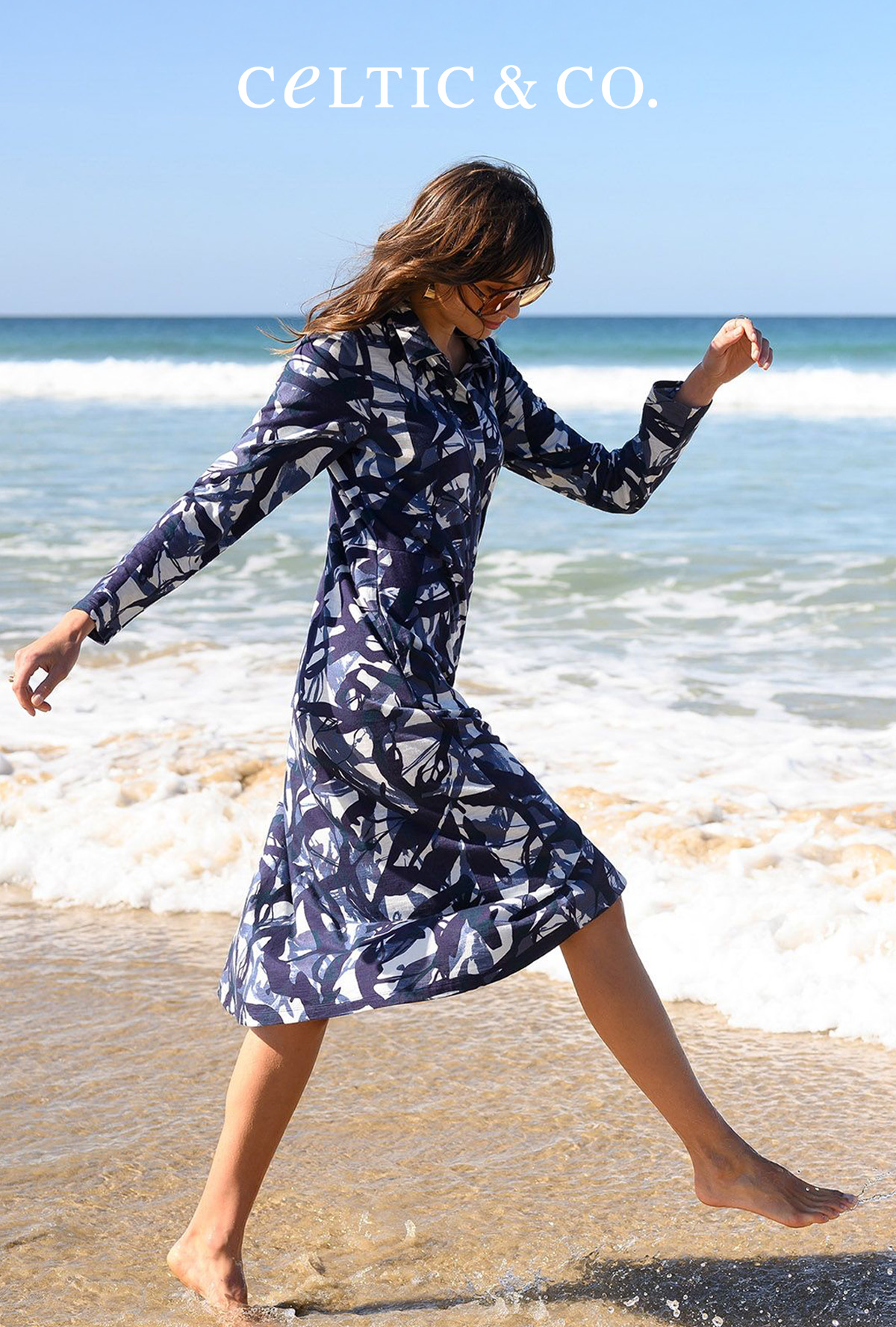 Organic Cotton Shirt Dress (navy brushstrokes)