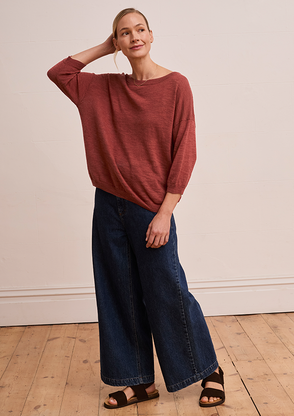 Linen Blend Crew Neck Top