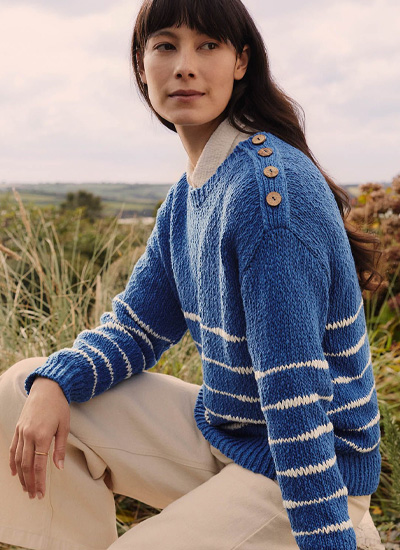 Linen Blend Drop Stitch Breton Jumper