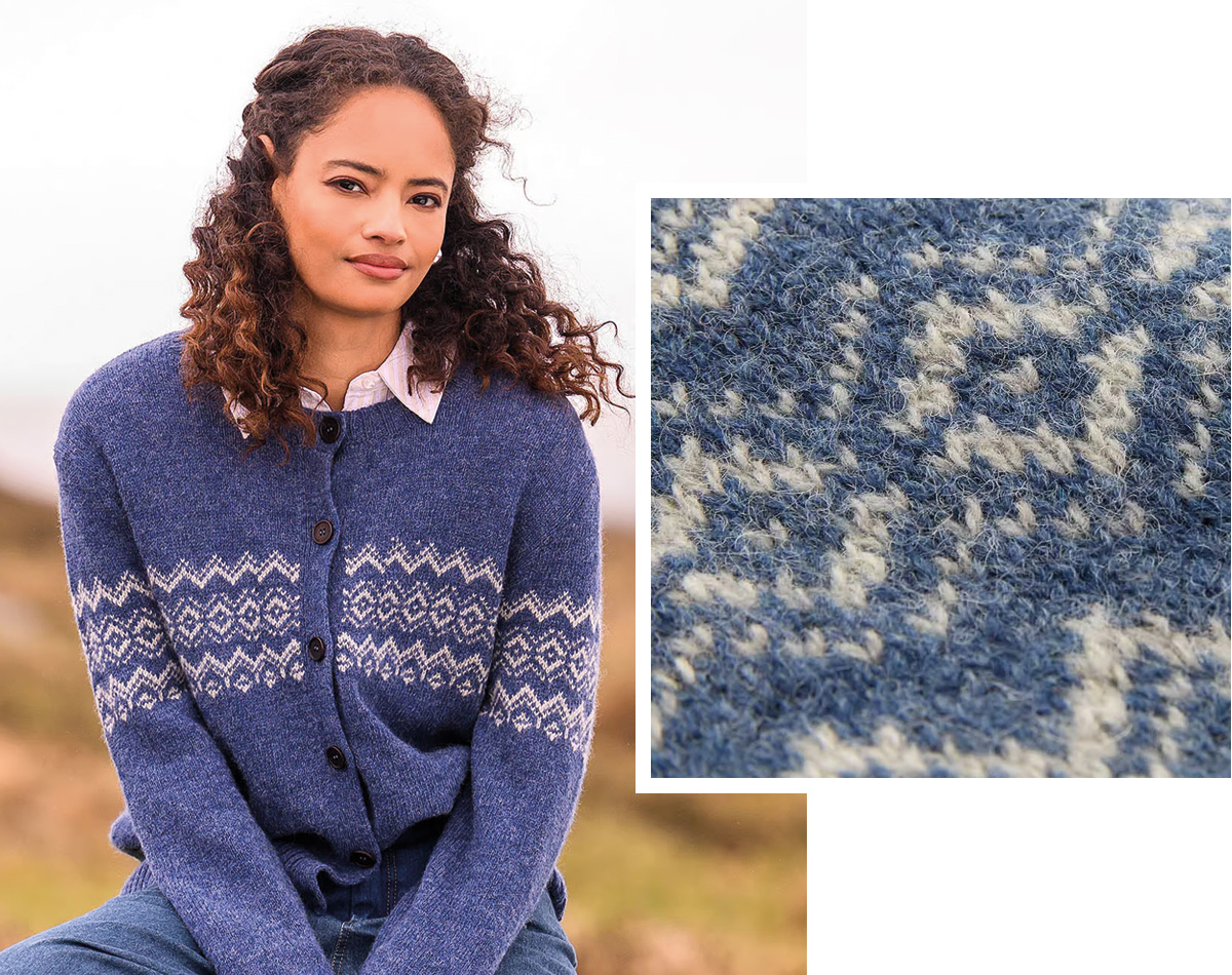 Fair Isle Crew Neck Cardigan (indigo)