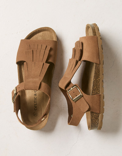 Fringe Suede Sandals (tan)