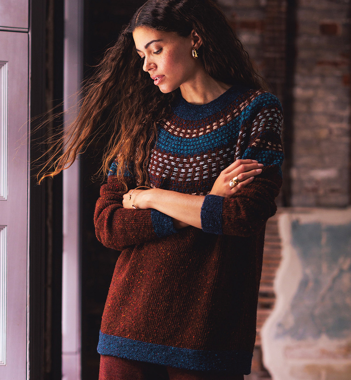 Float Stitch Yoke Donegal Jumper (ember)