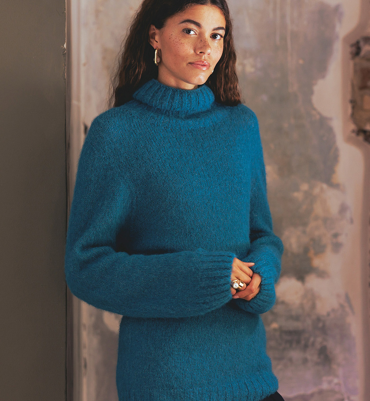 Alpaca Cotton Slouch Roll Neck Jumper
