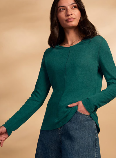 Linen Blend Long Sleeve T Shirt (teal)