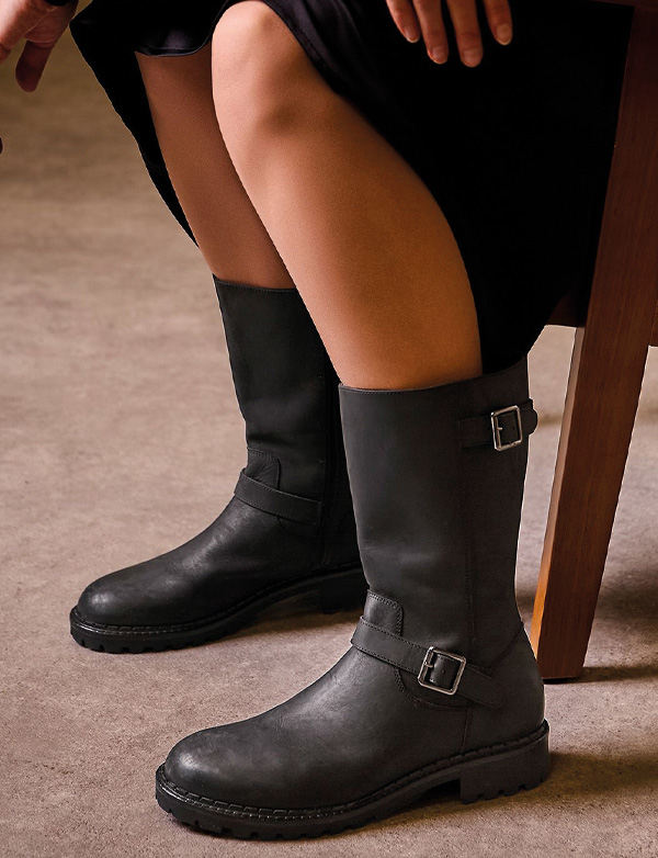 Mid-Calf Biker Boots