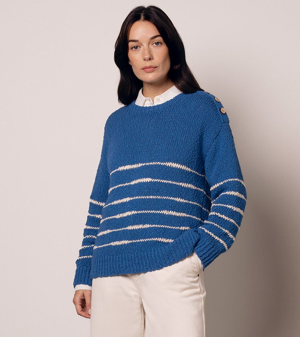 Linen Blend Drop Stitch Breton Jumper