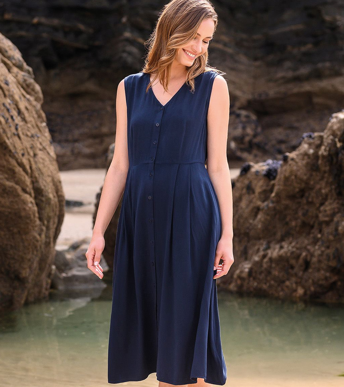 Sleeveless Button Through Midi Dress