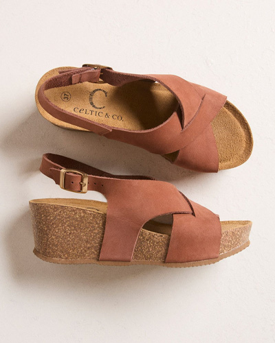 Leather Crossover Wedge Sandals