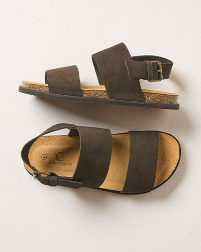Leather Double Strap Sandals With Backstrap