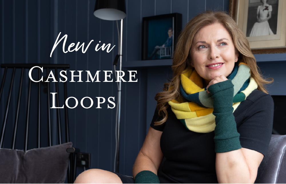 New in Cashmere Loops - Mustard Fields Loop with Woodland Green Fingerless Gloves