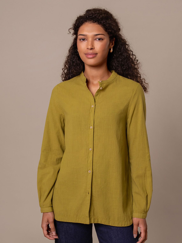 Textured Pleat Back Shirt (green ochre)