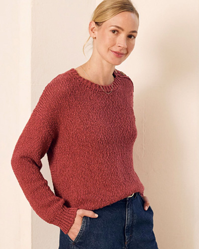 Linen Blend Slub Knit Button Detail Jumper