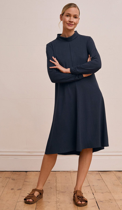 Organic Cotton Blend Roll Neck Swing Dress