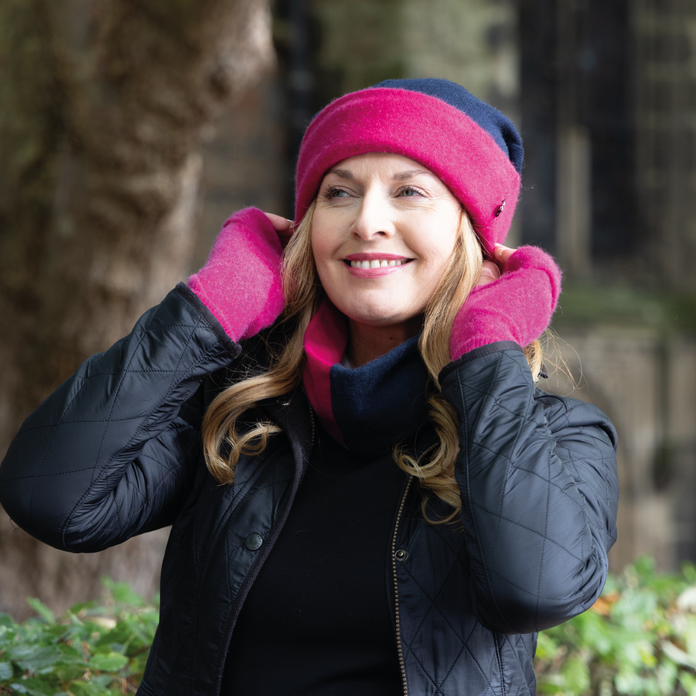 Navy & Fuchsia Slouch Beanies