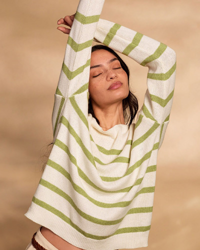 Organic Cotton Blend Gauzy Boat Neck Jumper