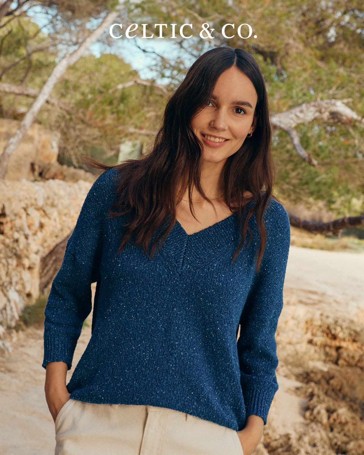 Flecked Cotton Silk Blend V Neck Jumper