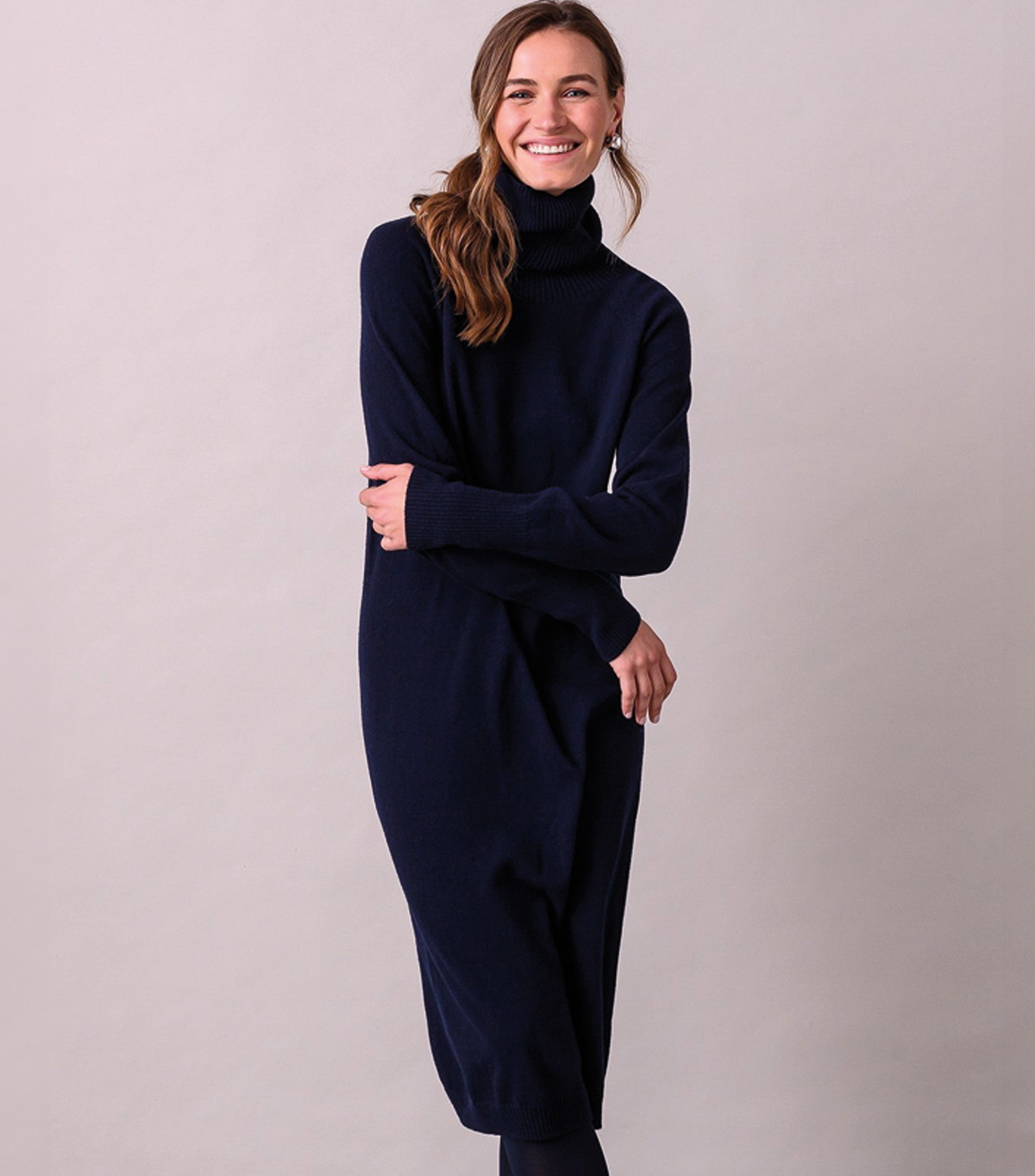 Supersoft Midi Roll Neck Dress (dark navy)