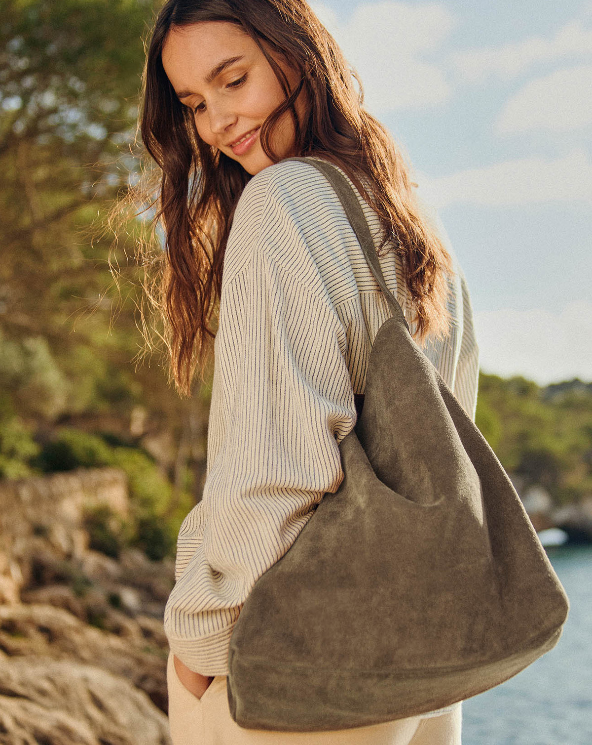 Suede Slouchy Shoulder Bag