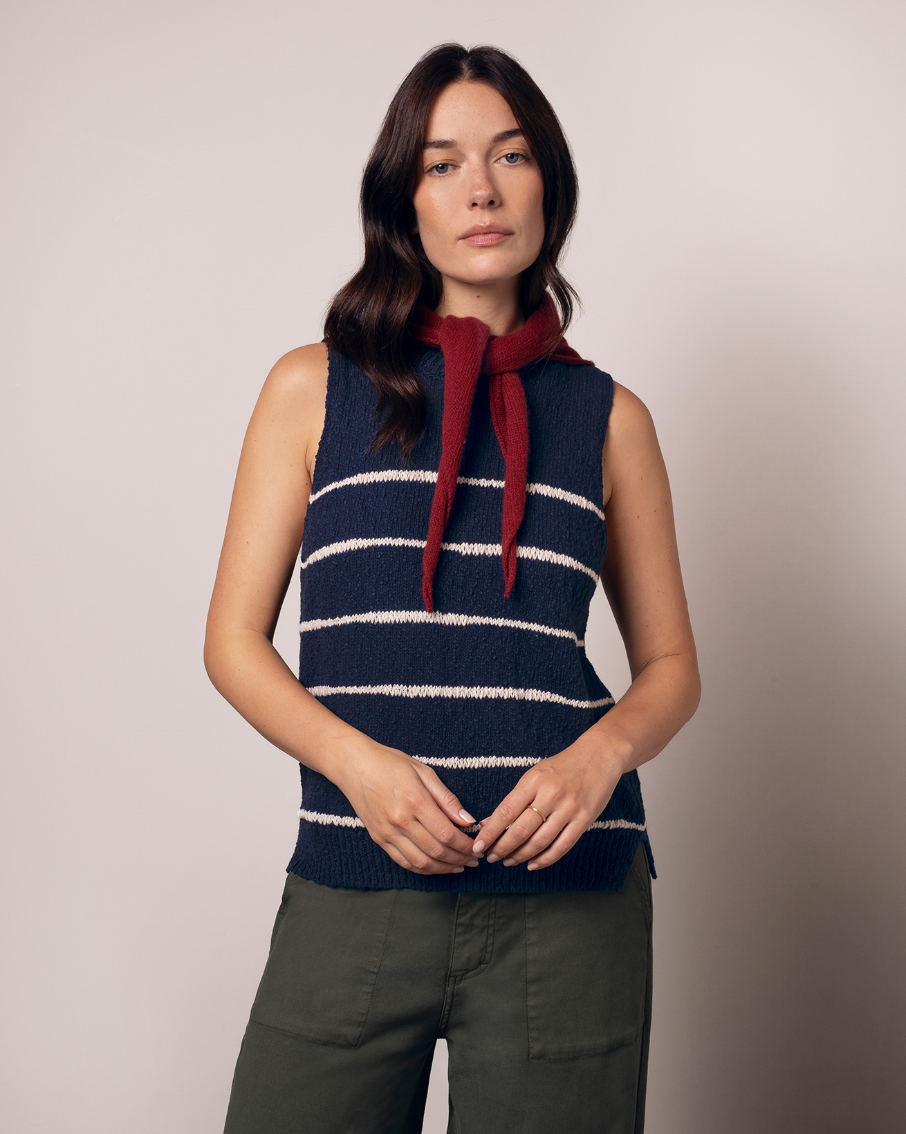 Linen Blend Drop Stitch Vest Top