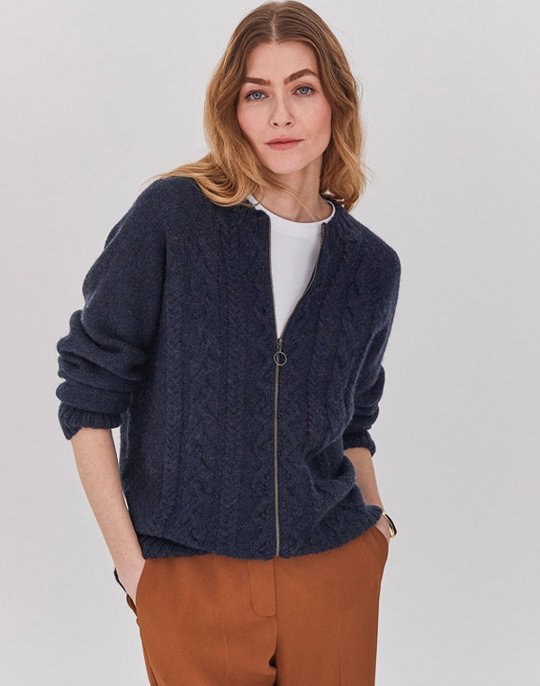 British Cable Zip Cardigan (DARK NAVY)