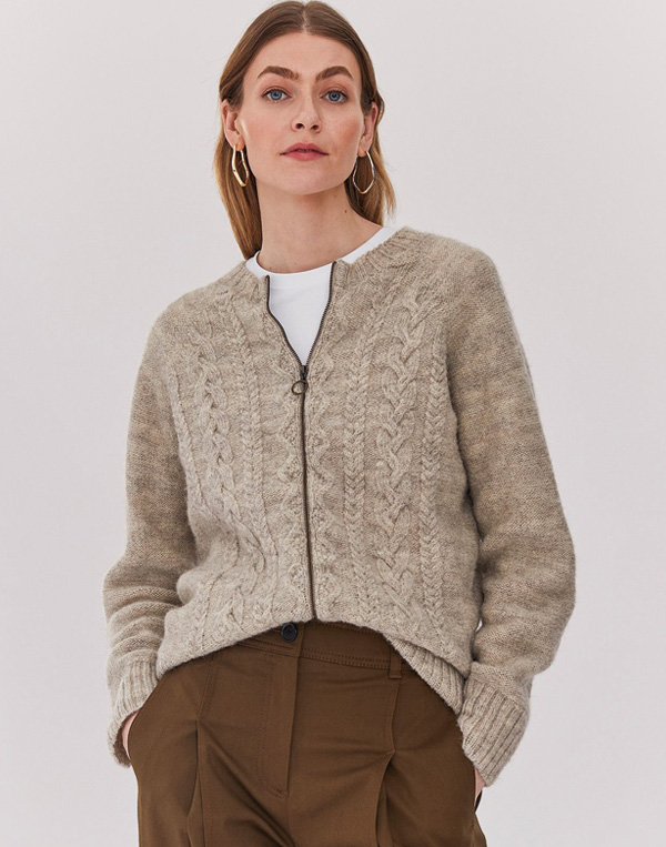 British Cable Zip Cardigan (UNDYED TAUPE)