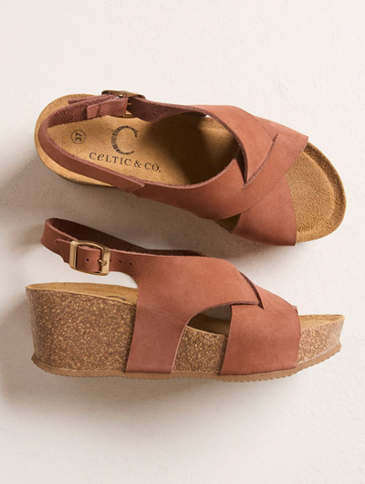Leather Crossover Wedge Sandals