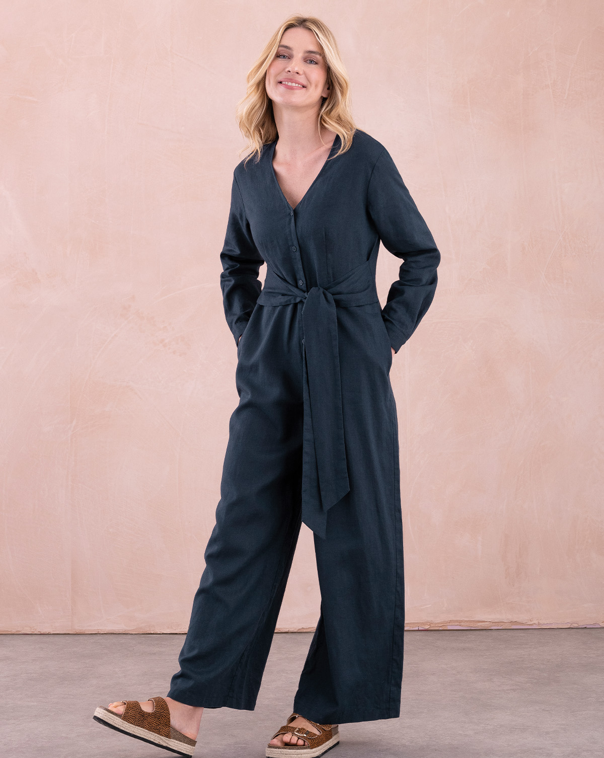 Linen Tie Waist Jumpsuit