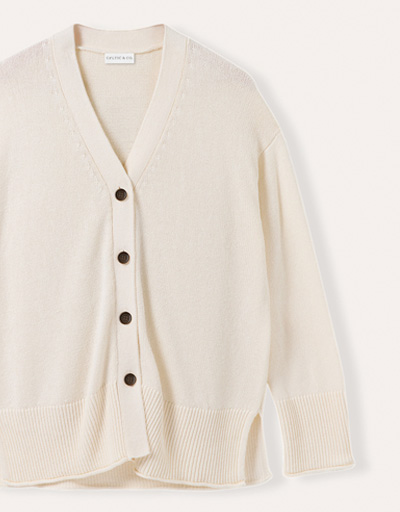Organic Cotton Blend Drop Shoulder Slouch Cardigan (ecru)