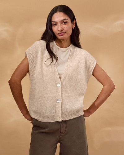 Alpaca Blend Button Through Grown On Sleeve Top