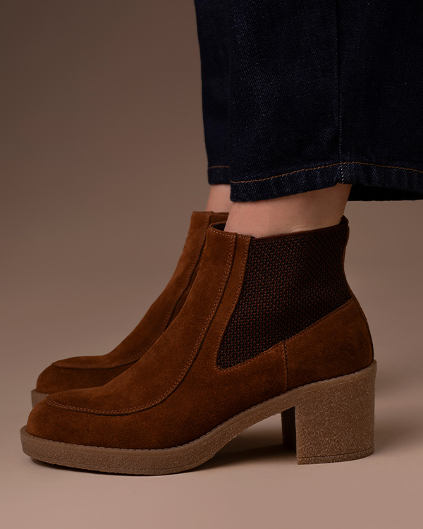 Crepe Mid Heel High Ankle Boots