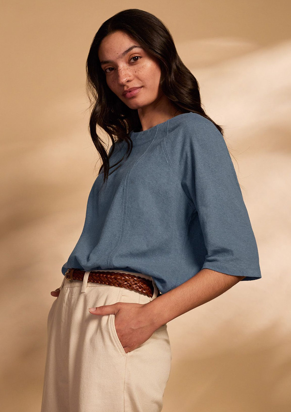 Linen Blend Half Sleeve Swing Top
