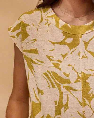Linen Blend Folded Collar Top
