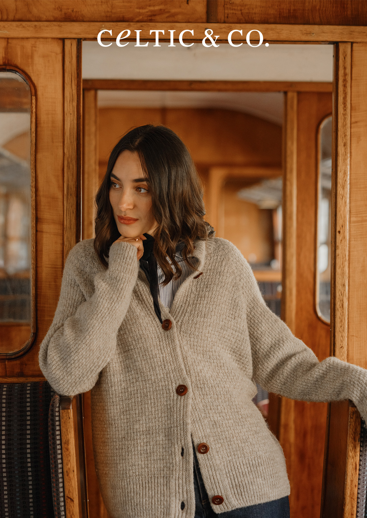 British Wool Moss Stitch Cardigan in Undyed Taupe
