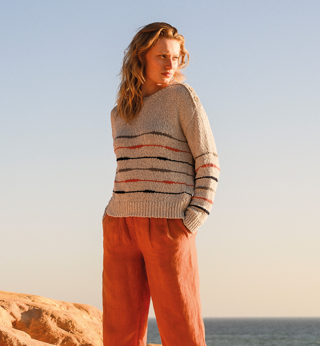 Linen Blend Drop Stitch Breton Jumper