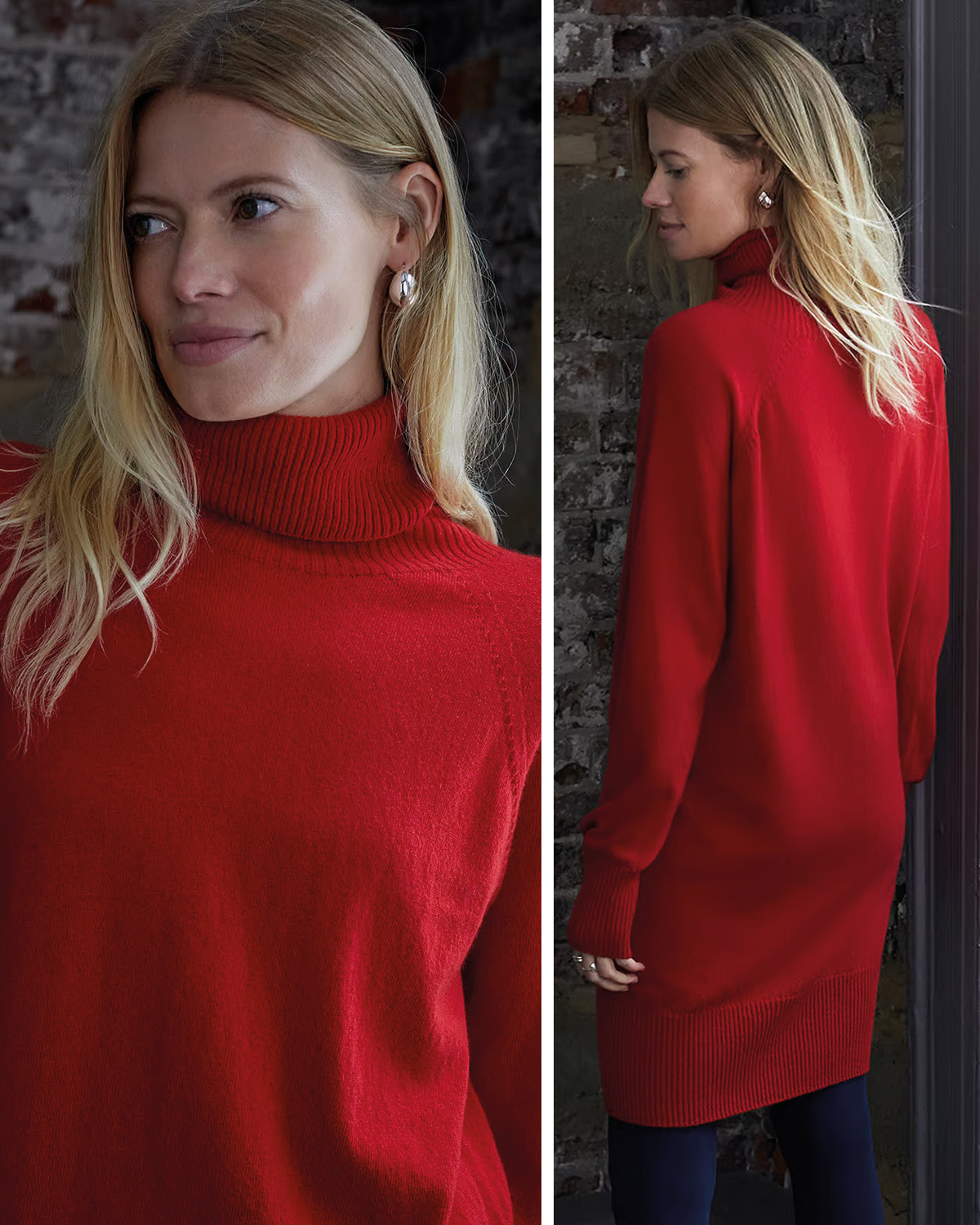 Supersoft Roll Neck Knee Length Dress (pillarbox red)