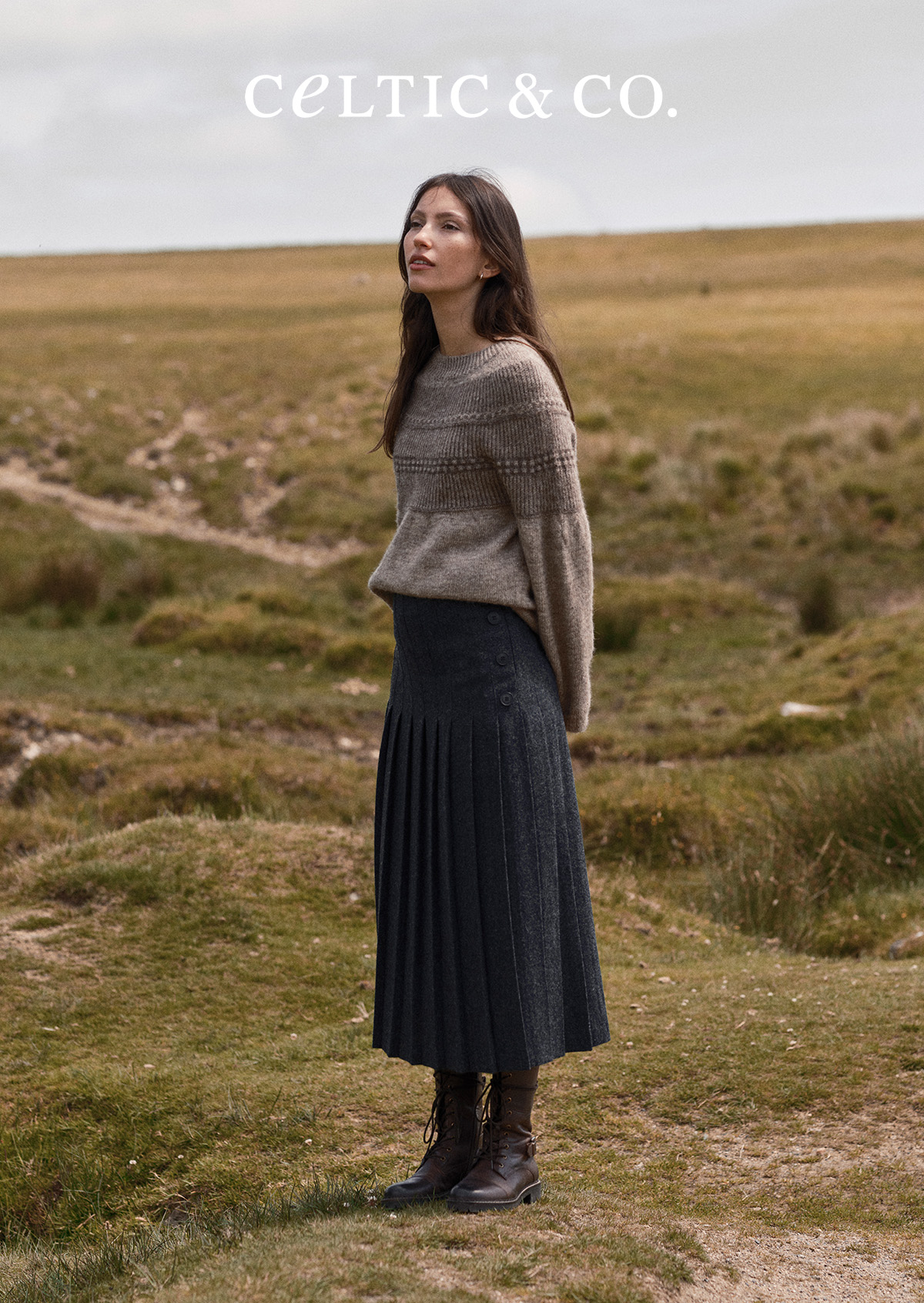 Button Detail Pleated Midi Skirt