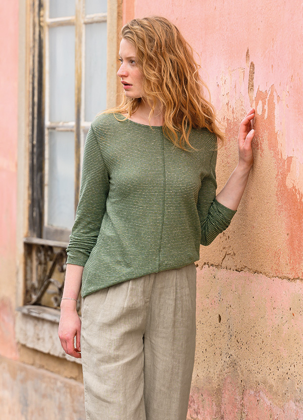 Linen Blend Long Sleeve T Shirt