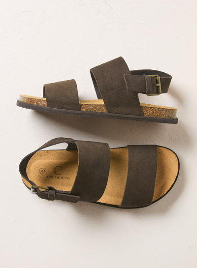 Leather Double Strap Sandals With Backstrap (chocolate brown)