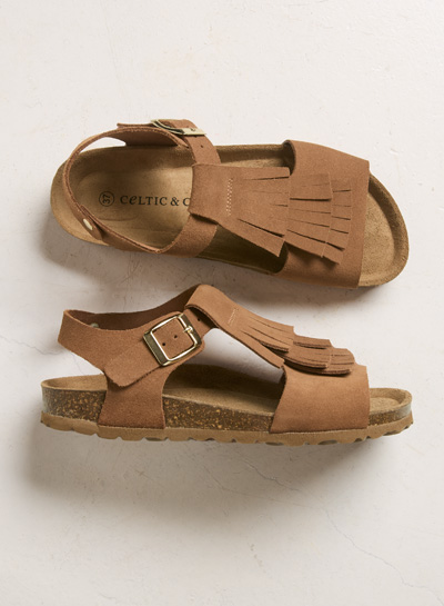 Fringe Suede Sandals (tan)