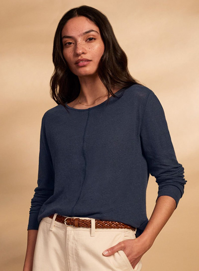 Linen Blend Long Sleeve T Shirt