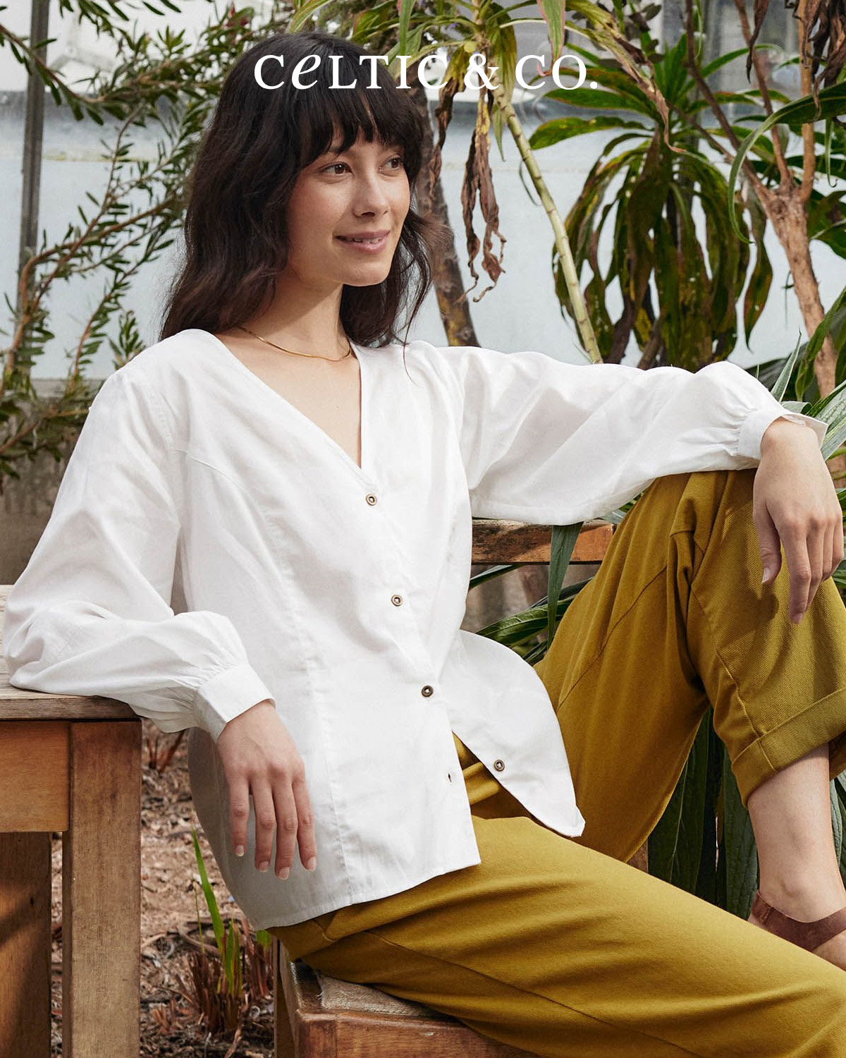 Organic Cotton Blend V Neck Button Through Blouse