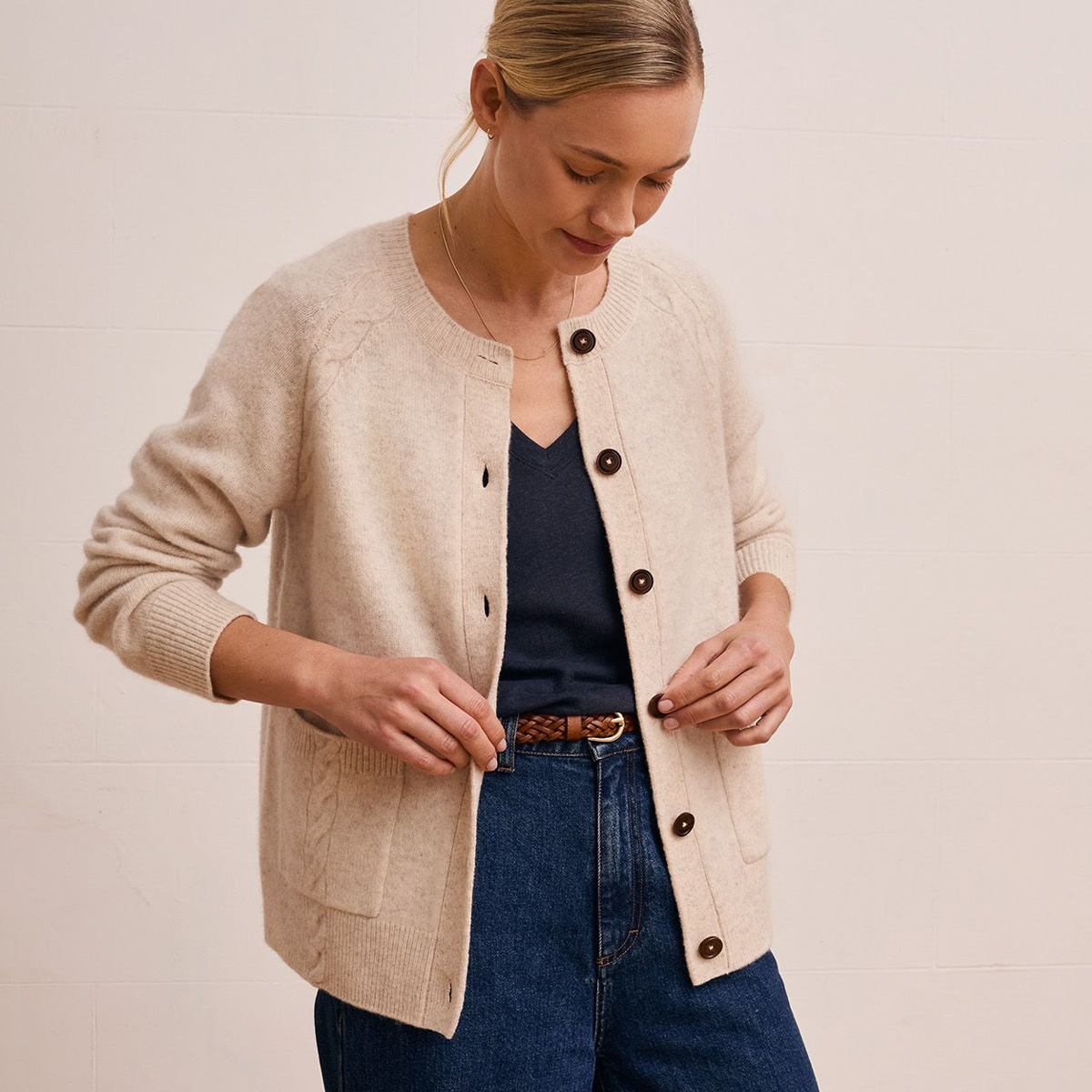 Lambswool Cable Detail Raglan Cardigan
