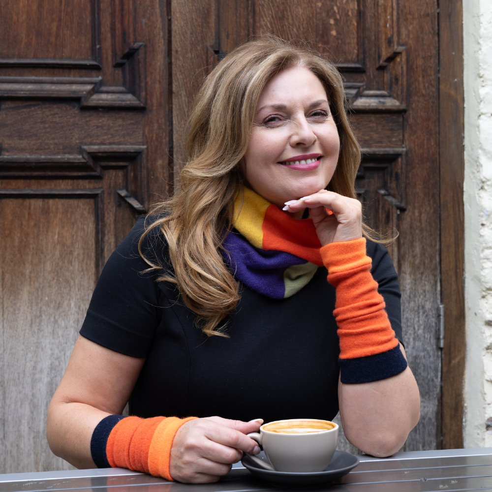 Orange and Navy Wrist Warmers