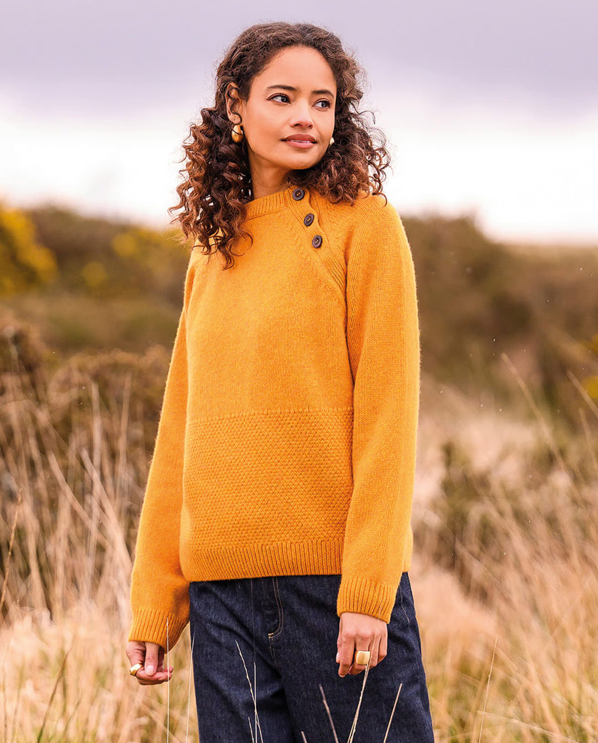 Button Neck Jumper (saffron)