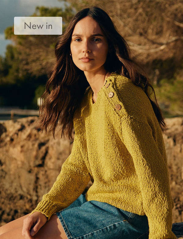 Linen Blend Slub Knit Button Detail Jumper
