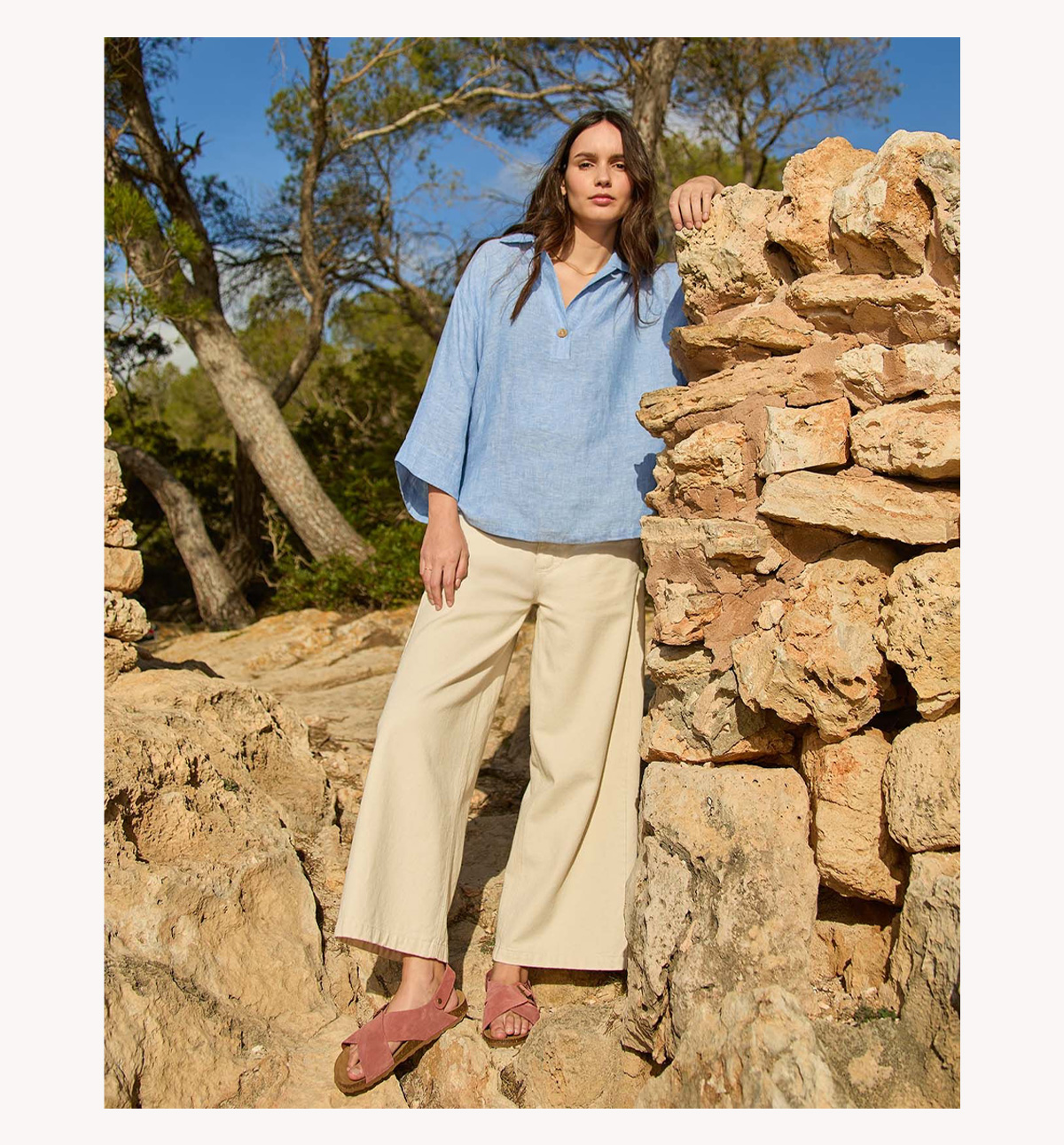 Pure Linen Collared Popover Top