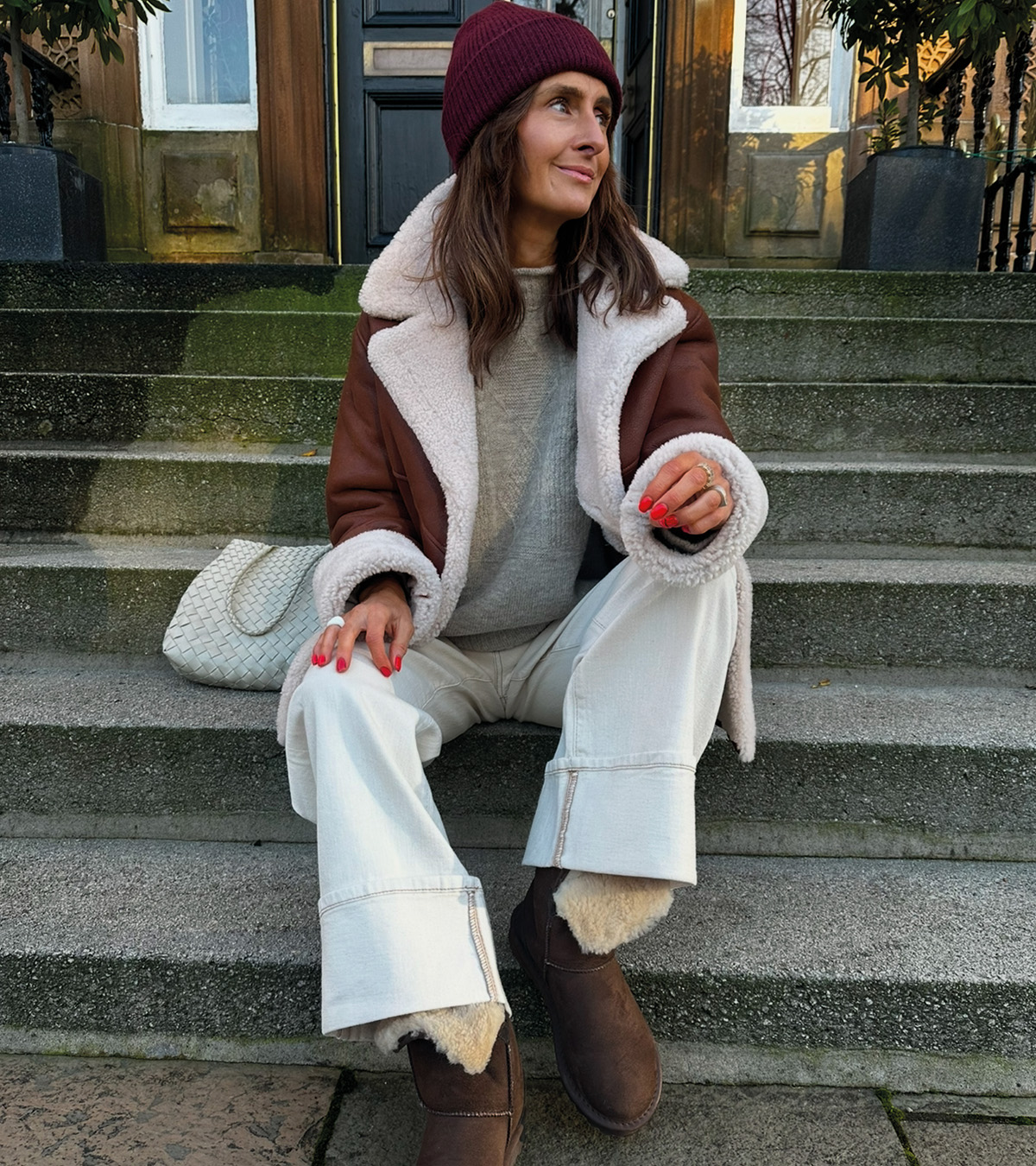 Sheepskin Western Jacket, British Gansey Jumper, Fold Down Sheepskin Boots