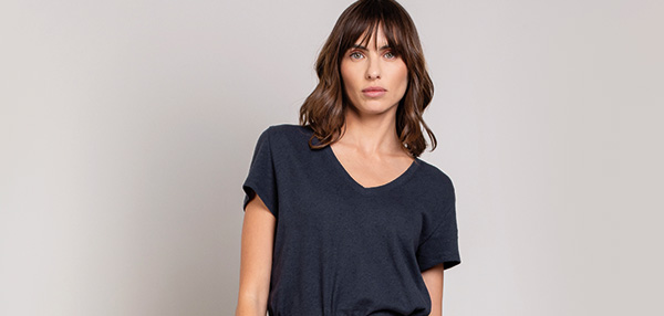 Linen Blend V Neck T Shirt
